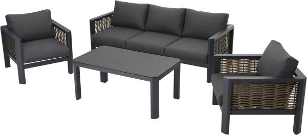 Gartenlounge Garnitur Calgary - großes Sofa + Tisch 120x70 cm + 2 bequeme Lounge Sessel Bild 3