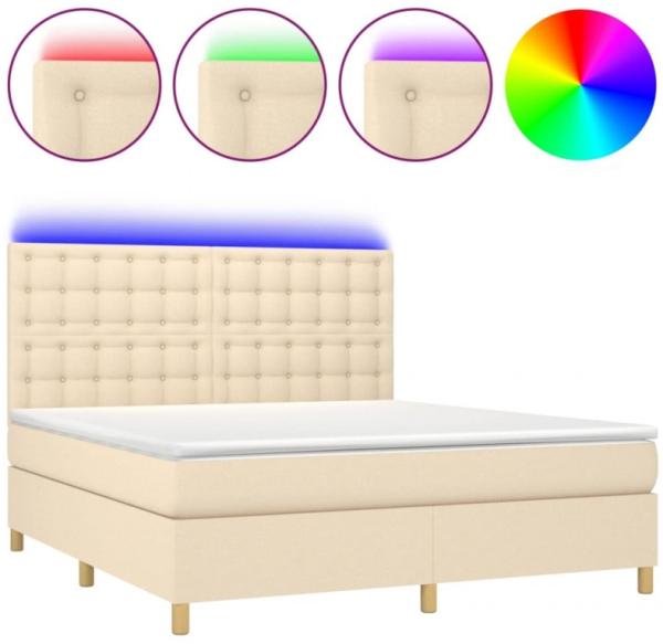 vidaXL Boxspringbett mit Matratze & LED Creme 160x200 cm Stoff