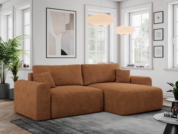 Ecksofa L-form, Couch mit Schlaffunktion und Bettkaste - NELSON - Orange Stoff