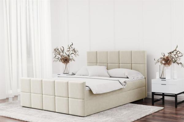 Boxspringbett Schlafzimmerbett JOST 180x200cm in Stoff Matt Velvet Creme