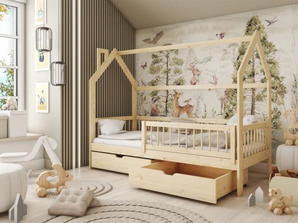 Hausbett Kinderbett NIKOLE 200x90cm Kiefer Massiv Natur inkl. Rollrost