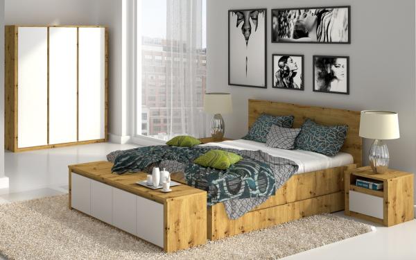 Schlafzimmer-Set "Malta" Doppelbett 7-teillig grifflos artisan eiche weiß
