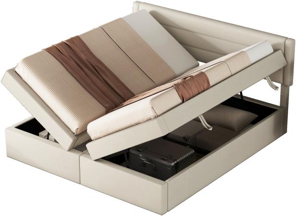 Merax 180*200cm Flaches Bett, gepolstert, Bett kann angehoben und abgesenkt werden, großer Stauraum, Beige