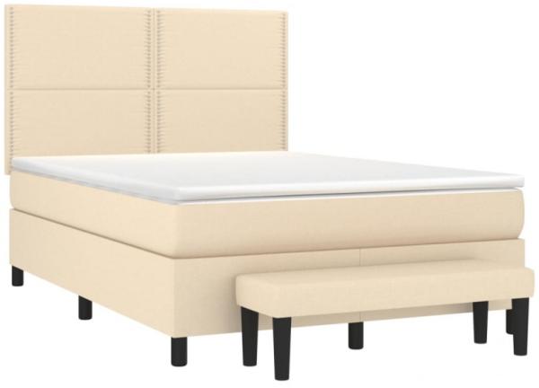 vidaXL Boxspringbett mit Matratze Creme 140x190 cm Stoff, Härtegrad: H2 [3136514]