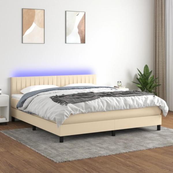 Boxspringbett mit Matratze & LED Creme 180x200 cm Stoff (Farbe: Creme)