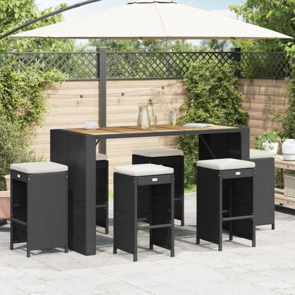 Garten-Barhocker mit Kissen 6 Stk. Schwarz Poly Rattan 368692