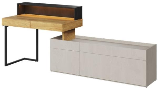 Schreibtischkombination Teen Flex 3-teilig Hickory Natur betonfarben Raw Steel