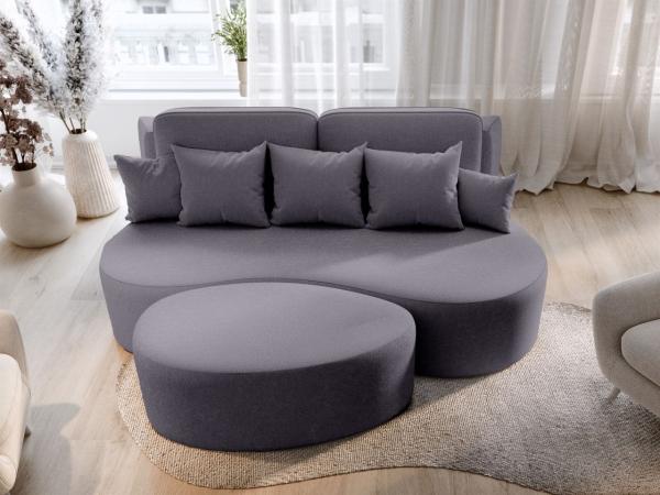 Schlafsofa Designersofa Sofa BIONA in Stoff Doha Dunkelgrau inkl. Couchhocker