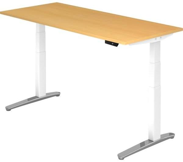 'XBHM19' Sitz-Steh-Schreibtisch elektrisch 180x80cm Buche Weiß, poliert