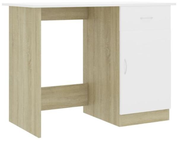 vidaXL Schreibtisch mit Schublade, Weiß/ Sonoma-Eiche, 100 x 50 x 76 cm