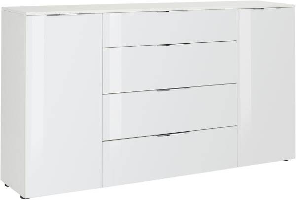 Kommode "78163468" in weiß matt - Weißglas mit 4 Schubladen und 2 Türen. Abmessungen (BxHxT) 180x100x40 cm
