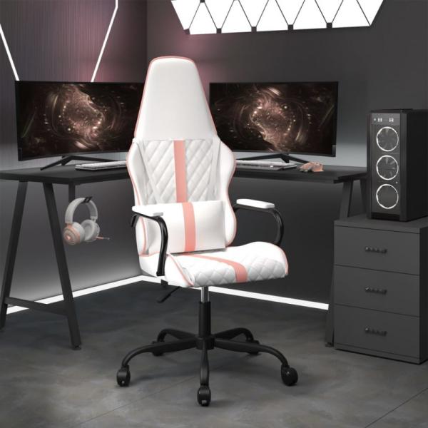 Gaming-Stuhl Weiß und Rosa Kunstleder (Farbe: Weiß)