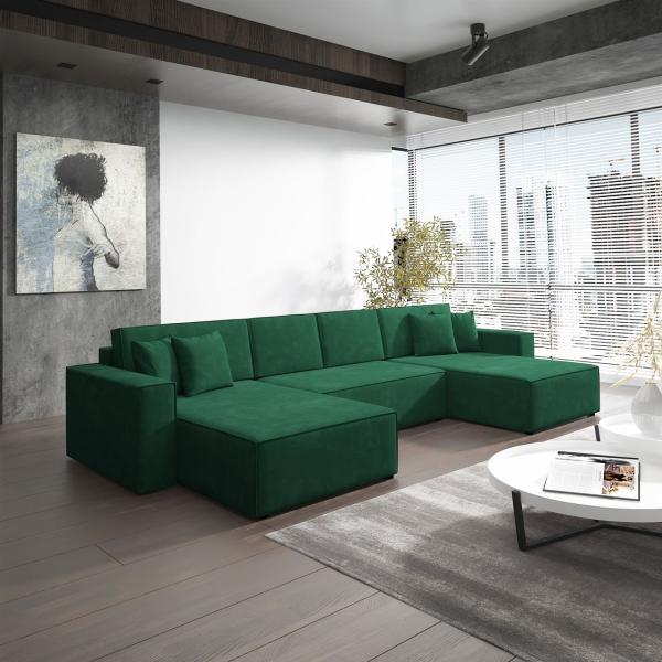 Wohnlandschaft Schlafsofa Sofa CONOR PREMIUM Stoff Kronos Dunkelgrün