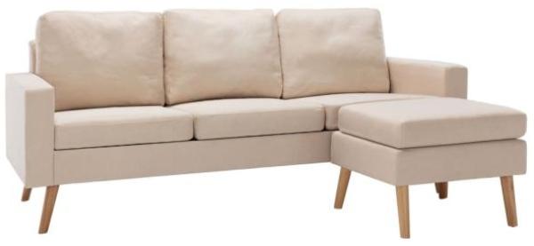 vidaXL 3-Sitzer-Sofa mit Hocker Creme Stoff