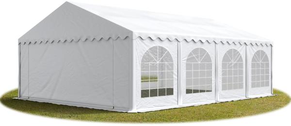 TOOLPORT Festzelt Partyzelt 5x8 m feuersicher PREMIUM, hochwertige PVC Plane 750 N in weiß 100% wasserdicht mit Bodenrahmen