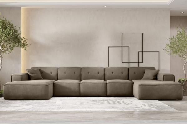 Wohnlandschaft Sofa U-Form CESINA XL in Stoff Opera Velvet Taupe