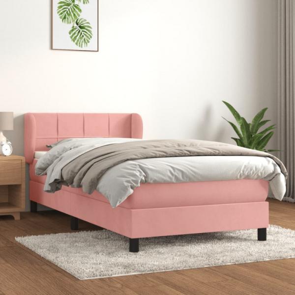 Boxspringbett mit Matratze Rosa 100x200 cm Samt (Farbe: Rosa)