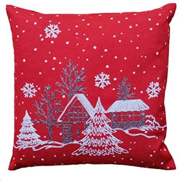 Kissenhülle Stickerei Winterdorf Weihnachten Winter rot grau 40 x 40 cm Kissenhülle - rot