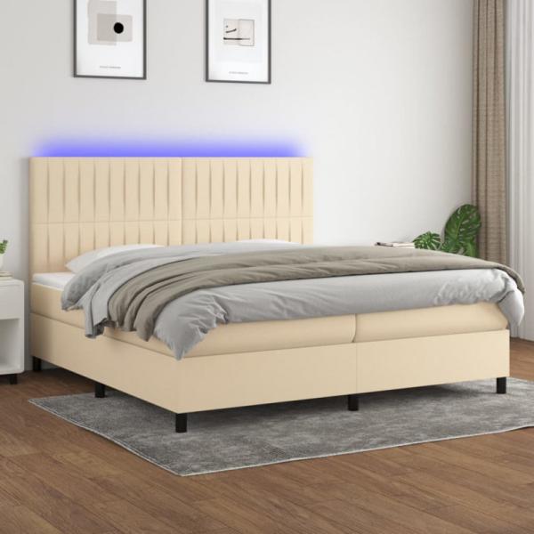 Boxspringbett mit Matratze & LED Stoff Creme 200 x 200 cm, Härtegrad: H2 [3135066]