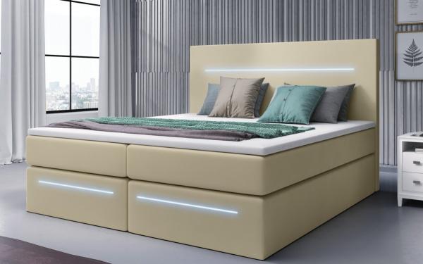 Boxspringbett Sejour mit LED u. Stauraum 180x200 Beige H2