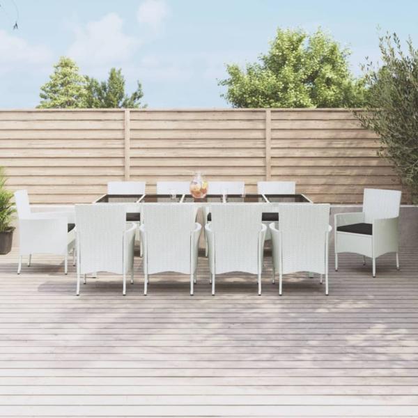 vidaXL 11-tlg. Garten-Essgruppe mit Kissen Weiß Poly Rattan