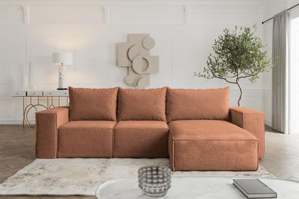 Ecksofa Sofa mit Schlaffunktion ESTELLE Stoff Abriamo Rostbraun Ottomane Rechts