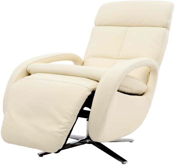 Relaxsessel HWC-L11, Design Fernsehsessel TV-Sessel Liegesessel, Liegefunktion drehbar, Voll-Leder ~ creme-weiß