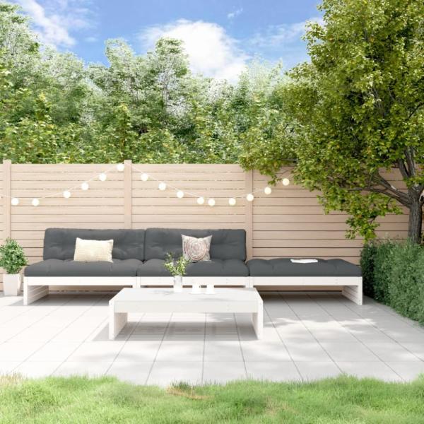 vidaXL 4-tlg. Garten-Lounge-Set mit Kissen Weiß Massivholz