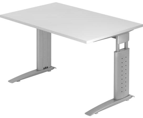 Schreibtisch US12 C-Fuß 120x80cm Weiß Gestellfarbe: Silber