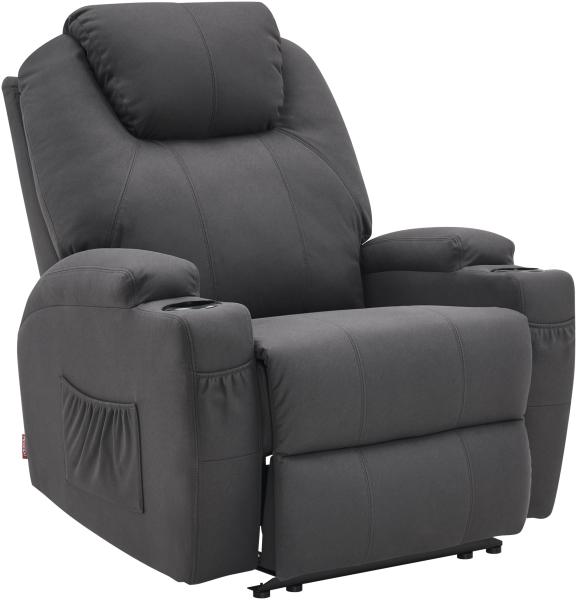 MCombo Elektrisch Relaxsessel Massagesessel Fernsehsessel 7061,mit Liegefunktion, mit Vibration Heizung,Mikrofaser,Dunkelgrau,92 x 92 x 109 cm