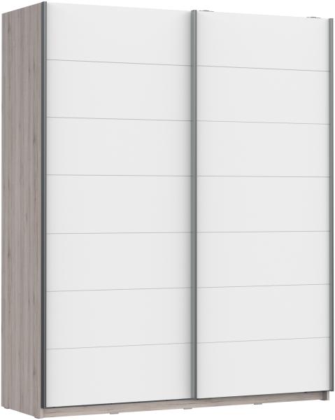 Schiebetürenschrank >RONDINO< in Sandeiche / Weiss Glanz - 170,3x209,7x61,2cm B/H/T