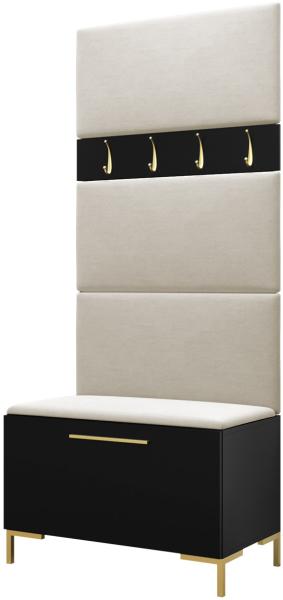Garderoben-Set Zinetto III mit 4 Stück Gepolstertes Wandpaneel Pag 84x42 (Schwarz + Gold, Manila 02)