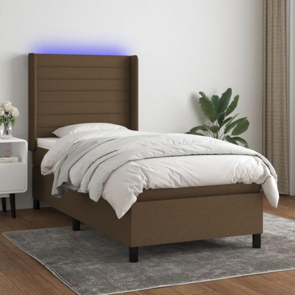 Boxspringbett mit Matratze & LED Dunkelbraun 90x190 cm Stoff (Farbe: Braun)