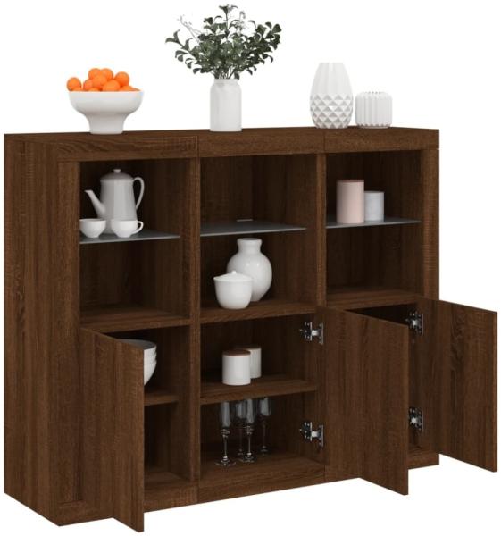 vidaXL Sideboards mit LED-Leuchten 3 Stk. Braun Eichen-Optik