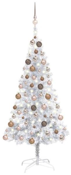 vidaXL Künstlicher Weihnachtsbaum mit LEDs & Kugeln Silbern 150cm PET, Mit Beleuchtung [3077609]