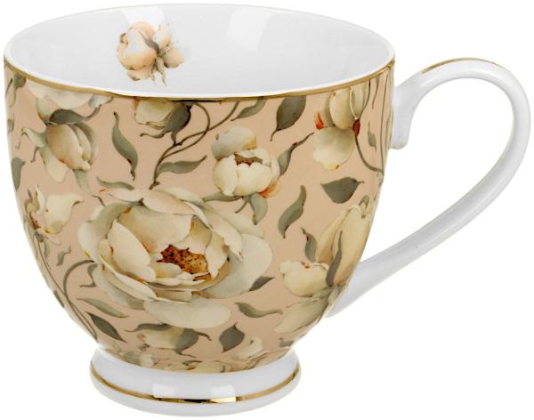 DUO GOLDEN LINE Becher mit Fuß 530 ml ENGLISH ROSES CREAM, New Bone China Porzellan