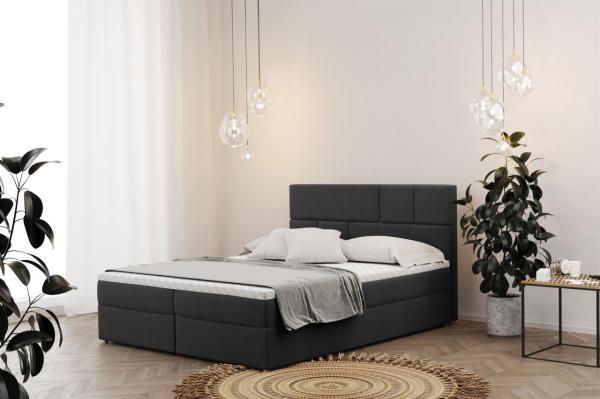 Boxspringbett Schlafzimmerbett CALVIN 140x200cm in Stoff Matt Velvet Anthrazit