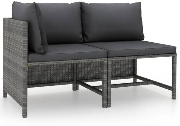 vidaXL 2-tlg. Garten-Sofagarnitur mit Auflagen Poly Rattan Grau