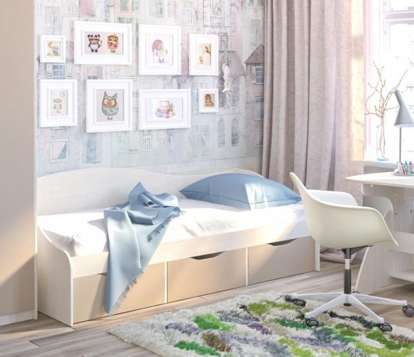 Jugendzimmerbett "Kombi" Bett 80x190cm mit Schubladen pinie natur gebleicht cappuccino
