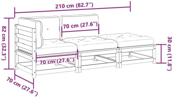 vidaXL 3-tlg. Garten-Sofagarnitur mit Kissen Wachsbraun Kiefernholz Bild 2