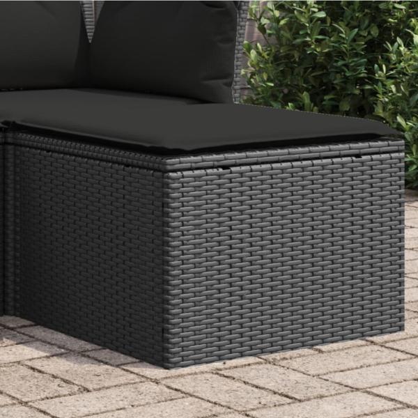 vidaXL Gartenhocker mit Kissen Schwarz 55x55x37 cm Poly Rattan