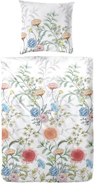 Primera Mako-Satin Bettwäsche 155x220 Blumen Blüten weiß koralle blau 243211-02