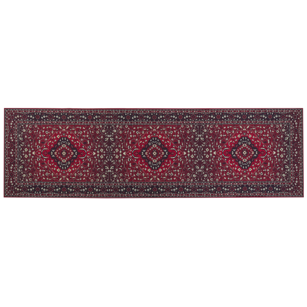 Teppich rot orientalisches Muster 60 x 200 cm Kurzflor VADKADAM