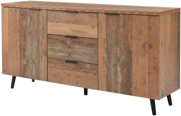 Merax Sideboard in Altholz-Optik mit 3 Schubladen und 2 Türen, Kommode mit verstellbaren Ablagen, B:140cm