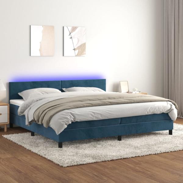 vidaXL Boxspringbett mit Matratze & LED Samt Dunkelblau 200 x 200 cm, Härtegrad: H2 [3134307]