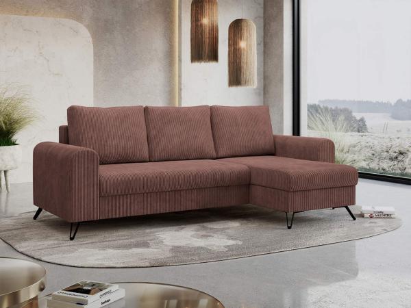 Ecksofa Wohnzimmer aus Cordstoff mit Schlaffunktion - HUGO-lin - Braun Velours