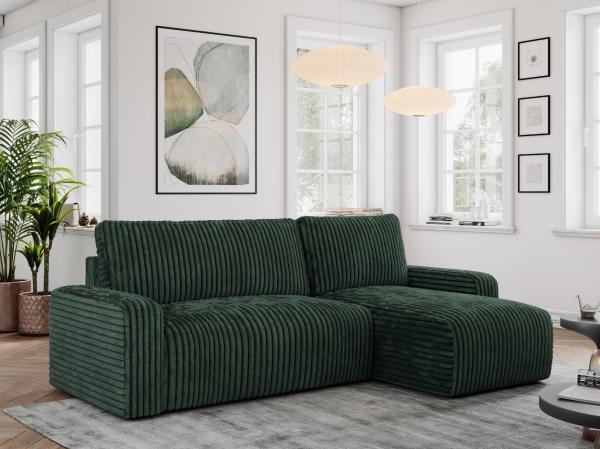 Ecksofa L-form, mit Schlaffunktion und Bettkasten - ARGOS - Grün Cord