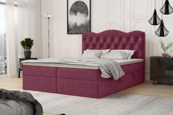 Boxspringbett Schlafzimmerbett LODOS 180x200cm Stoff Perfect Harmony Bordeaux