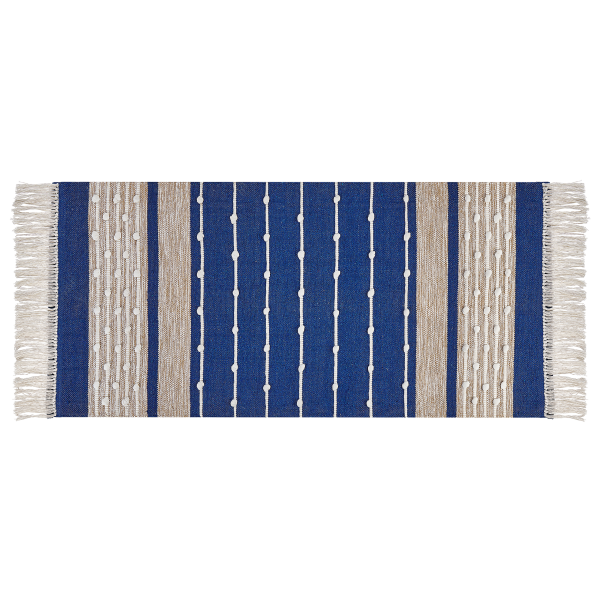 Teppich Baumwolle marineblau beige 80 x 150 cm Streifenmuster Kurzflor KONDHALI