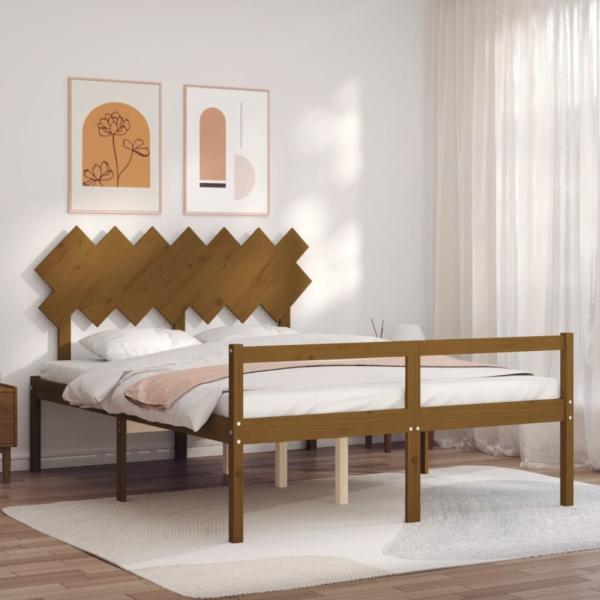 vidaXL Seniorenbett mit Kopfteil 140x190 cm Honigbraun Massivholz